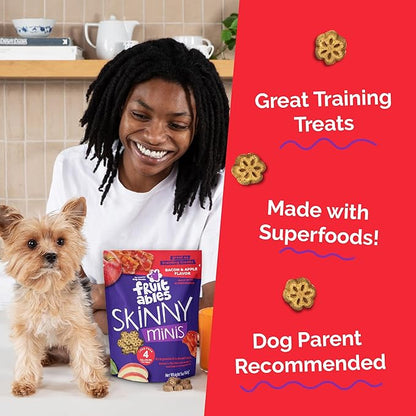 Fruitables Skinny Mini Dog Treats, Healthy Sweet Potato Treat for Dogs, Low Calorie & Delicious, Puppy Training, No Wheat, Corn or Soy, Made in the USA, Bacon and Apple Flavor, 12oz