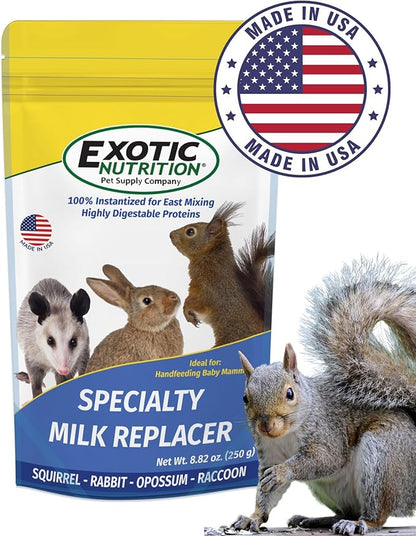 Milk Replacer - Healthy Powdered Formula Ideal for Baby Squirrels, Rabbits, Opossums, Raccoons | 100% Instantized for Mixing Digestible Proteins | 8.8oz (Specialty Milk Replacer 8.8 oz.)