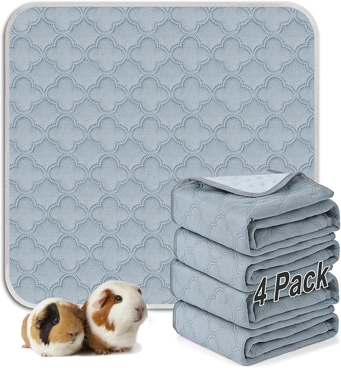FunFurry Washable Guinea Pig Cage Liner - 4 Pack Reusable Washable Pee Pads，Waterproof Guinea Pig Bedding for Small Animal - Rabbit Bunny Hamster Puppy (Light Grey, 12" X 12" - 4 Pack)
