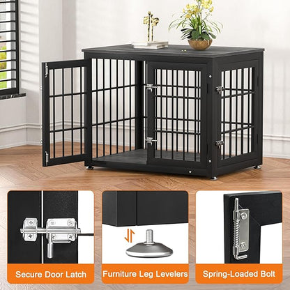 rehomerance 32 Inch Heavy Duty Dog Crate Furniture for Medium and Small Dogs, Decorative Pet House End Table, Wooden Cage Kennel Furniture Indoor, Gray