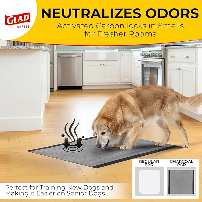 Glad for Pets Black Charcoal Puppy Pads, All-in-One | Puppy Potty Training Pads that Absorb & NEUTRALIZE Urine Instantly | New & Improved Quality Puppy Pee Pads, 14 Count (Pack of 2)