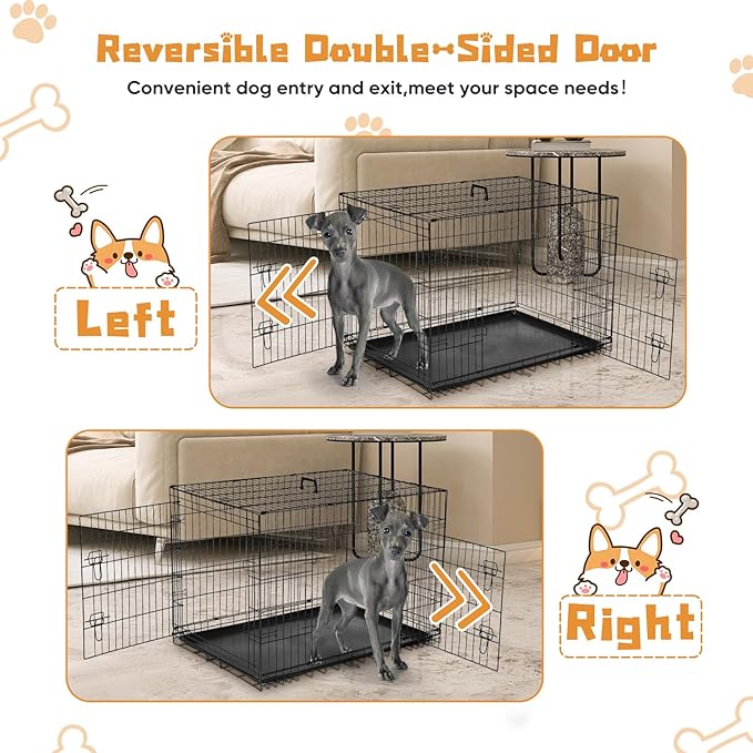 DUMOS Dog Crate, 48 Inch Extra Large Double Door Dog Cage with Plastic Leak-Proof Pan Tray, Folding Metal Wire Pet Kennel for Indoor, Outdoor, Travel