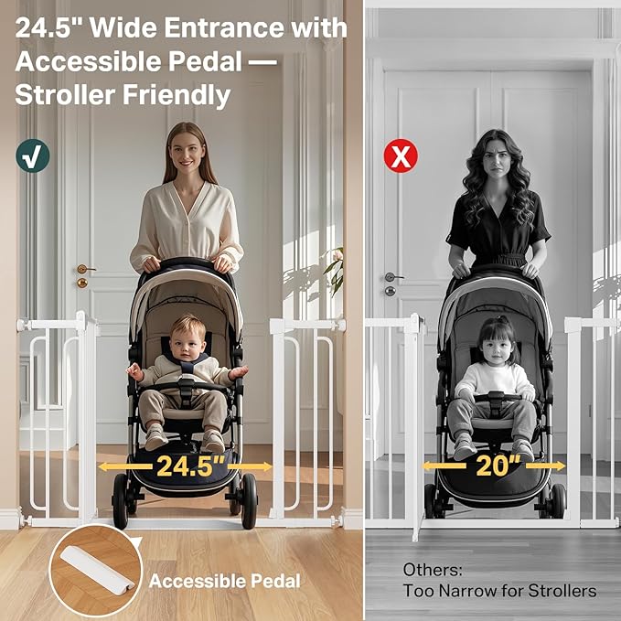 Cumbor Extra Wide Baby & Pet Gate Set, 29.7-48" & 36.6-59" Gates with Dual-Lock, Auto-Close, One-Hand Operation for Stairs, Hallways & Doorways