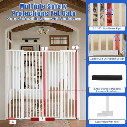 SHYUJAJIE 55 Inch Extra Tall Pet Gate for Cats,29.92"-48" Adjustable Wide Dog Gates,Pressure Mounted Walk Through Tall Pets Gate for Doorways,Hallway,Stairs(White)