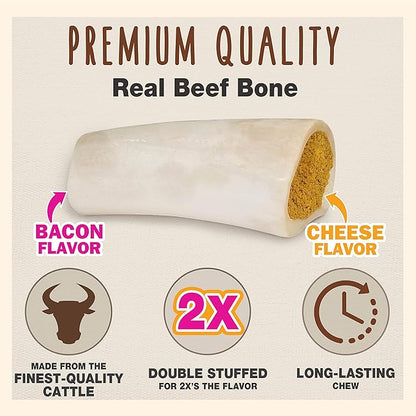 Cadet Double Stuffed Shin Bone - Highly Digestible, High Protein, Long-Lasting Dog Chew Bone for Aggressive Chewers, Supports Dental Health, Bacon & Cheese Flavor, Large (1 Count) (Pack of 2)