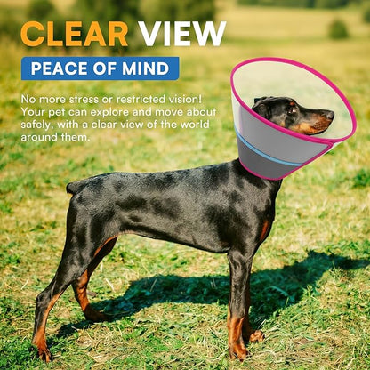 Queenmore Dog Cone - Soft Cone for Dogs to Stop Licking Transparent Elizabeth Recovery Collar for Large Dog Flexible Plastic Cones for Dogs After Surgery, Normal Eating and Drinking, Rose Red Large