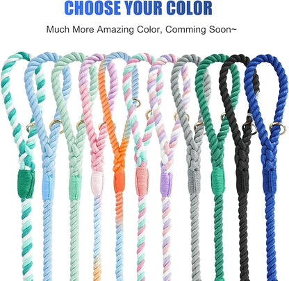 Dog Leash 6 FT Handmade Braided Cotton Rope Leashes for Small Medium and Large Dogs, New Golden Heavy Duty Metal Clasp, Navy Blue