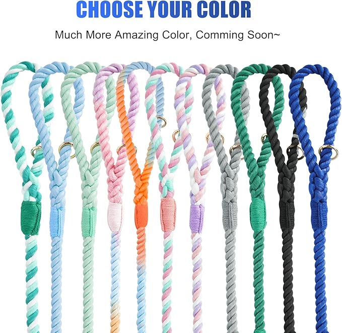 Dog Leash 5 FT Handmade Braided Cotton Rope Leashes for Small Medium and Large Dogs, New Golden Heavy Duty Metal Clasp, Navy Blue