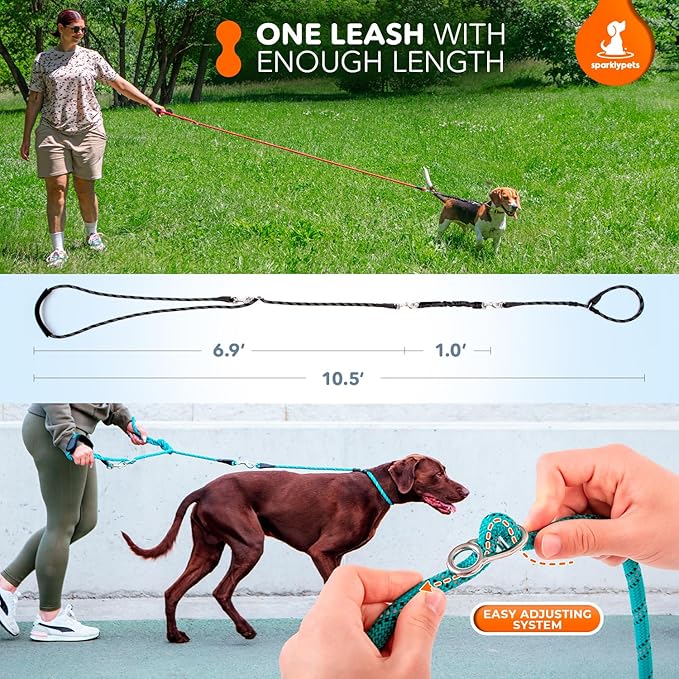 SparklyPets - Bungee Rope Handsfree Leash for 1 Dog - Demovable Slip Lead - Waist or Hip Belt Leash for Dog Walking, Running, Carnicross - Medium & Large Breeds