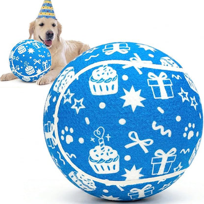 QDAN Dog Birthday Gift: Dog Birthday Toy 9.5" Big Giant Tennis Ball for Dogs Outdoor Water Play, Large Tennis Balls for Large Medium Dog, Blue