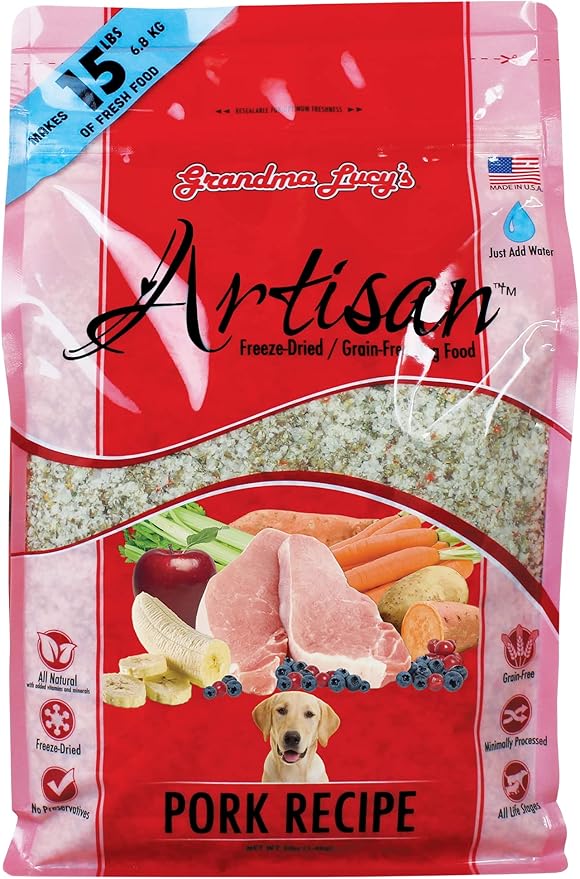 Grandma Lucy's Artisan Dog Food, Grain Free and Freeze-Dried - Artisan Pork, 3Lb Bag