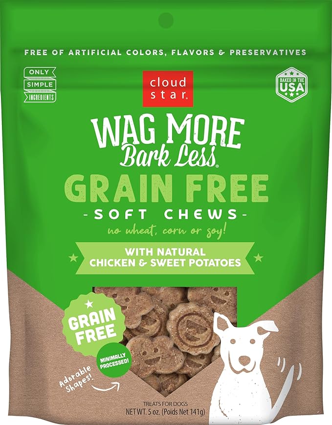 Cloud Star Wag More Bark Less Soft Chews Grain Free Dog Treats, Chicken & Sweet Potato, 5 oz. Bag