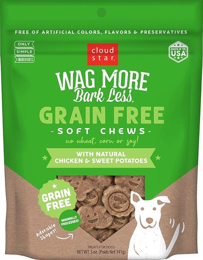 Cloud Star Wag More Bark Less Soft Chews Grain Free Dog Treats, Chicken & Sweet Potato, 5 oz. Bag