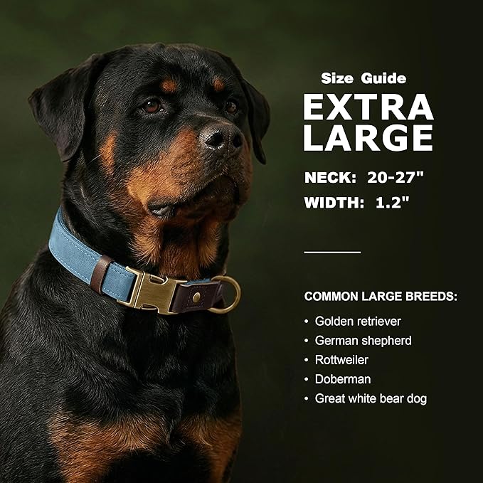 Didog Soft PU Leather Dog Collar for Large Dogs,Classic Adjustable Wide Dog Collars with Quick Release Metal Buckle,Easy Clean and Comfortable with Nylon Lining,Denim Blue,XL Neck 20-27", Width 1¼"