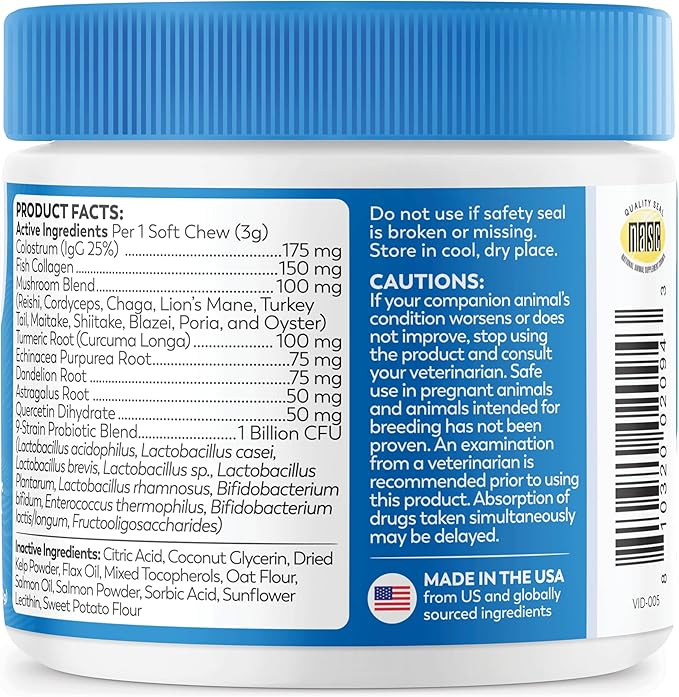 Dr. Harvey's Dog Allergy & Anti-Itch Relief Soft Chew Supplement Bites for Dogs, Daily Immune & Digestive Health Support with Functional Mushrooms, Super Herbs, Probiotics, Salmon Flavor (90 Chews)
