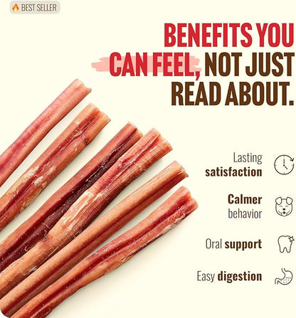 Natural Farm Odor-Free Bully Sticks (12 Inch, 12 Pack), 1.2 lbs. Per Bag, 100% Beef Pizzle Chews, Grass-Fed, Non-GMO, Fully Digestible Long Lasting Best Dental Treats to Keep Your Dogs Busy