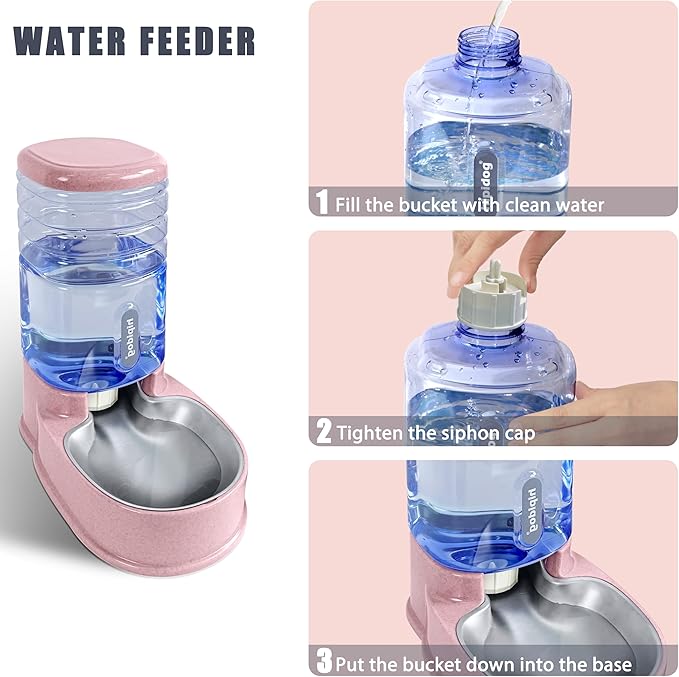 UniqueFit Cats Dogs Automatic Food Feeder and Water Dispenser Set 3.8L with Stainless Steel Bowl