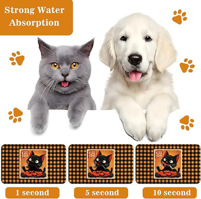 Dog Food Mats for Floors Waterproof Mat for Cat Food and Water Bowls - Absorbent Quick Dry Non Slip Mat for Pet Feeding