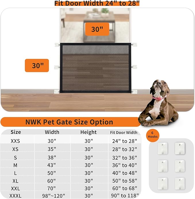NWK Magic Dog Gate for Stairs Pet Gate for The House Providing a Safe Enclosure for Pets to Play and Rest, 6 Hooks Design (30'' X 30'')