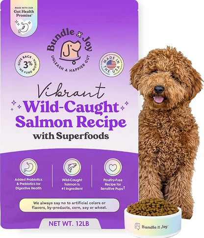 Bundle x Joy Wild-Caught Salmon Dog Food 12lb Bag with Added Probioitics, Poultry-Free, Digestive Gut Health, No Chicken or Beef, Made in USA