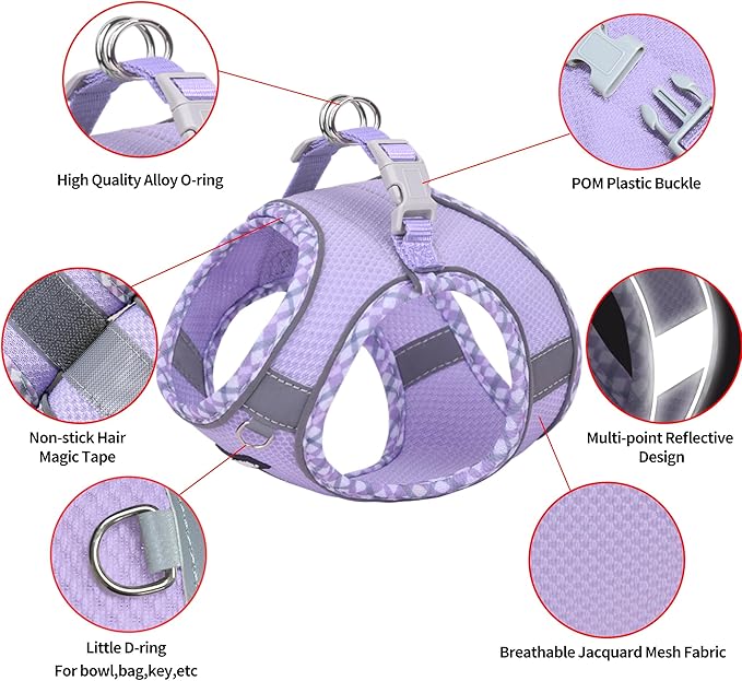 AIITLE Small Dog Harness - Breathable Double-Layer Jacquard No-Choke Vest, Durable Anti-Tear Fabric with Reflective Trim - Perfect for Running, Parties, Daily Walks (Purple, XS)