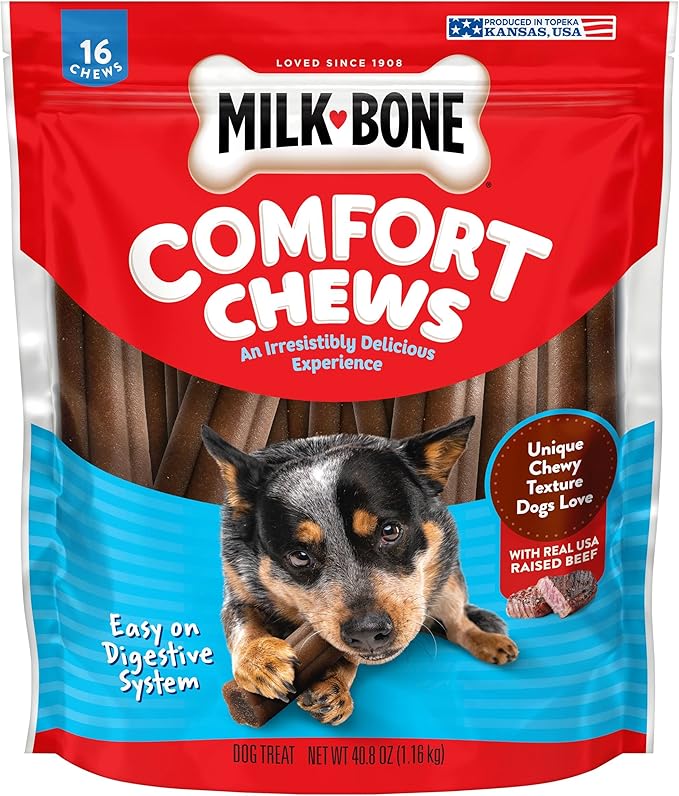 Milk-Bone Comfort Chews, Dog Chews with Unique Chewy Texture and Real Beef, 40.8 Oz. Bag (16 Chews)