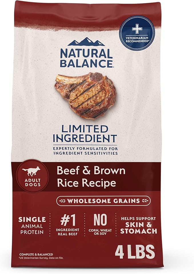 Natural Balance Limited Ingredient Adult Dry Dog Food with Healthy Grains, Beef & Brown Rice Recipe, 4 Pound (Pack of 1)