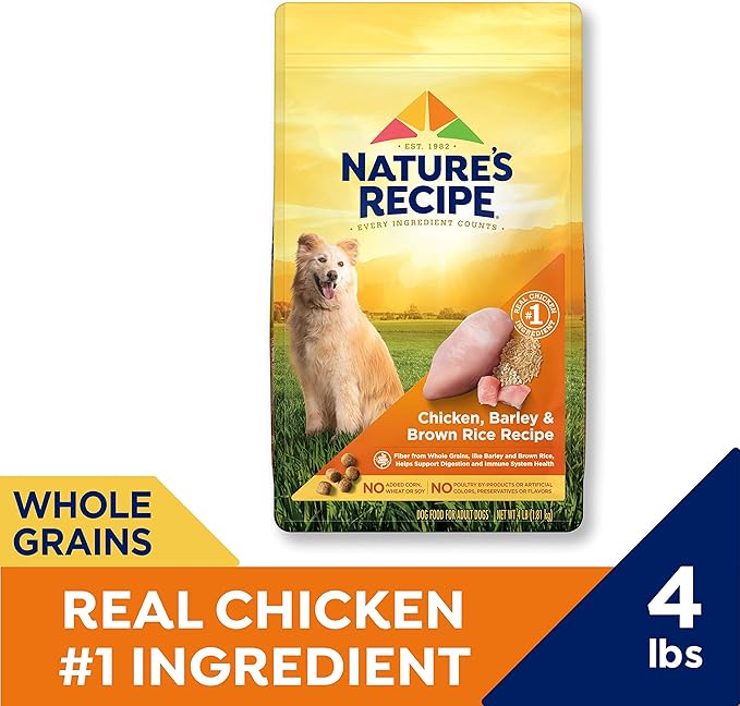 Nature′s Recipe Chicken, Barley & Brown Rice Recipe Dry Dog Food, 4 lb. Bag (Pack of 2)