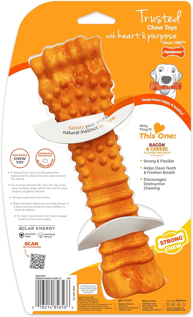 Nylabone Limited Edition 70th Birthday Textured Knuckle Bone Strong Chew Toy for Dogs, Rubber Dog Toys for Moderate & Aggressive Chewers, Bacon & Cheese Flavor, X-Large - 50+ lbs, 1 Count