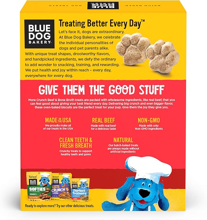Blue Dog Bakery More Crunch Medium Beef & Bone Broth Dog Treats, Dog Biscuits for Large Breeds, Healthy Treats, All Natural, 18 oz (Pack of 6)