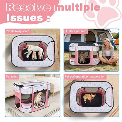 Foldable Dog Playpen Indoor,Expandable Puppy Playpen,Portable Pet Playpen for Small Animals,Waterproof Exercise Kennel Tent Crate for Travel,Camping, Home & Outdoor Use (M 31"L x 22"W x 21"H, Pink)