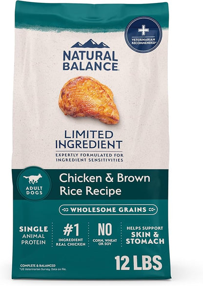 Natural Balance Limited Ingredient Adult Dry Dog Food with Healthy Grains, Chicken & Brown Rice Recipe, 12 Pound (Pack of 1)