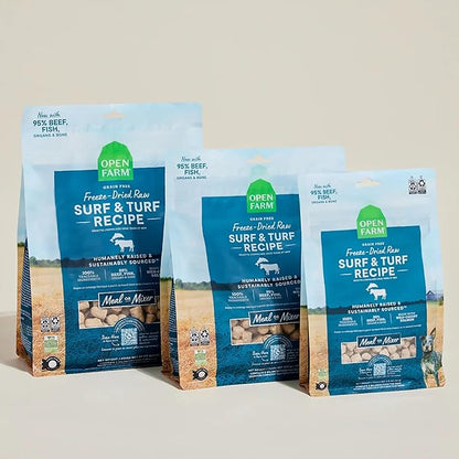 Open Farm, Freeze Dried Raw Dog Food, Morsels with 95% Meat, Organs & Bone, Organic Produce & Superfoods, Complete Meal or Freeze Dried Dog Food Topper, Surf & Turf Recipe, 22oz Bag