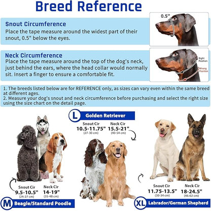 BARKLESS Dog Training Head Collar for Pulling, No Pull Head Halter with Adjustable Safety Strap, Anti-Pull Soft Padded Muzzle Leash for Walking Training Leash Reactive Large Dogs
