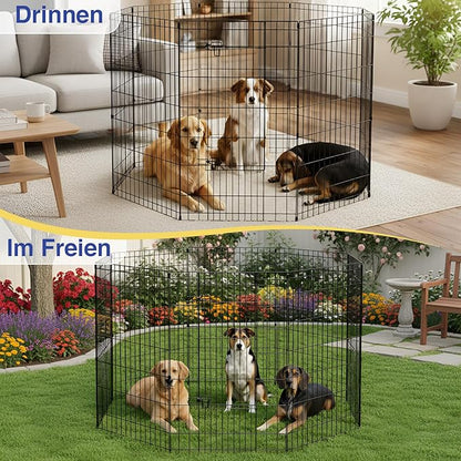 FDW 42 Inch Dog Pen 8 Panel Dog Playpen Indoor Outdoor Metal Puppy Pet Fence Portable Folding Animal Exercise Fence,Black