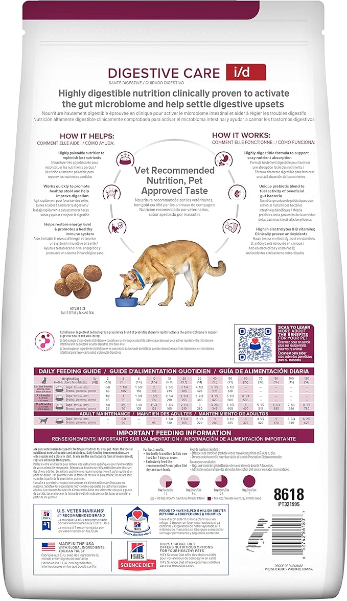 Hill's Prescription Diet i/d Digestive Care Dry Dog Food, Chicken, 8.5 lb. Bag