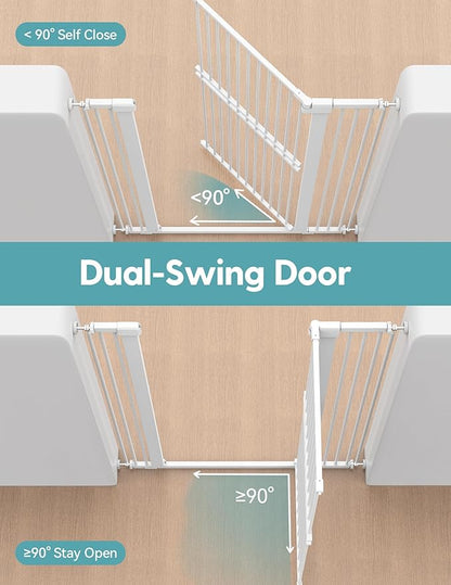 No Pawblems 55" Extra Tall Pet Gate for Cat/Dog, 31.5-48" Wide Auto Close Tall Cat Gate with 25.6" Wide Walk-Thru Door Opening, 1.37" Ultra Narrow Spacing, NO Drilling Pressure Mounted, White