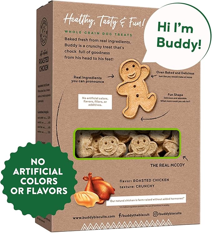 Buddy Biscuits 16 oz Box of Whole Grain Crunchy Dog Treats Made with Natural Roasted Chicken