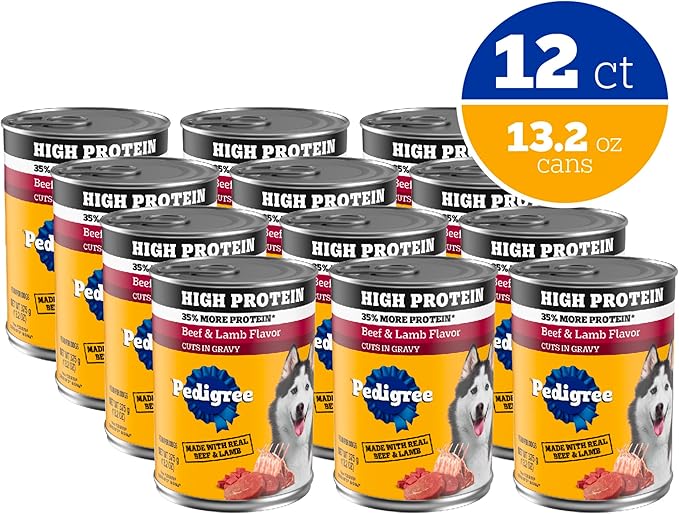 Pedigree High Protein Wet Dog Food, Adult Soft Canned Dog Food, Beef & Lamb Flavor, 13.2 oz Cans, 12 Count