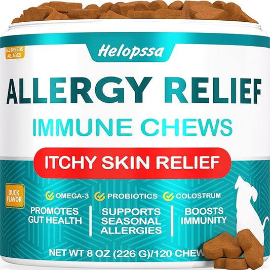 Allergy Support Chews for Dogs - Omega-3, Probiotics, Colostrum - Soft Chewables for Canine - Immunity Support - All Dog Breeds