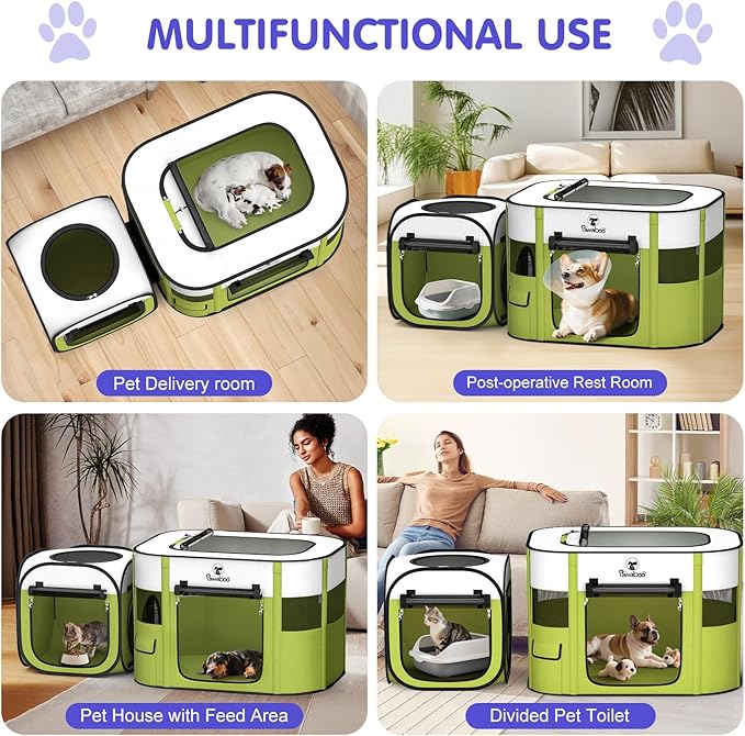 Pawaboo 2-in-1 Pet Playpen for Dog Cat, Portable Puppy Playpen with 600D Oxford, Divisible Pet Tent for Indoor and Outdoor Travel Use of Kitten and Puppy, Foldable Dog Enclosure