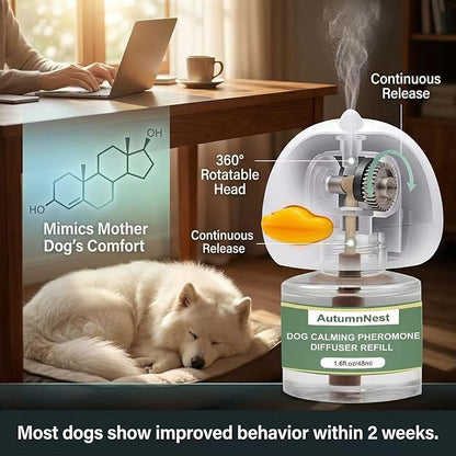 4-Pack Dog Calming Diffuser Kit (1 Diffuser + 3 Refills), Plug-in Pheromone Calming Diffuser for Dog, 90-Day Supply, Covers 700 sq ft, Safe & Odorless Stress Relief Solution, Promotes Relaxed Behavior