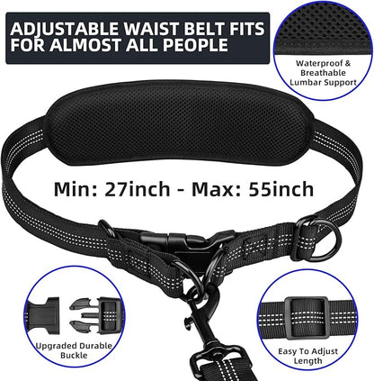 Uppetly Hands Free 2 Dog Running Leash with Waist Belt, Dual Handle Elastic Bungees Retractable Rope for Small and Medium Dogs, Reflective Stitches for Walking Hiking Biking (Small Blue, 8-25lb)