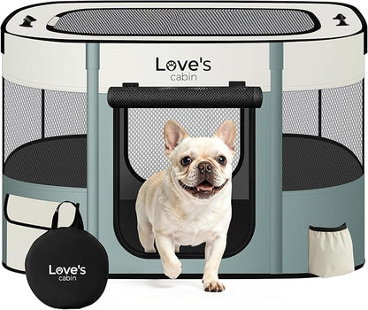 Love's cabin Pet Puppy Dog Playpen, Medium Dog Tent Crates Cage Indoor/Outdoor, Portable Exercise Playpen for Cat, Foldable Pop Up Dog Kennel Playpen with Carring Case (M, Gray Green)