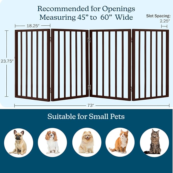 Pet Gate - 4-Panel Indoor Foldable Dog Fence for Stairs, Hallways, or Doorways - 73x24-Inch Freestanding Dog Gates by PETMAKER (Brown)