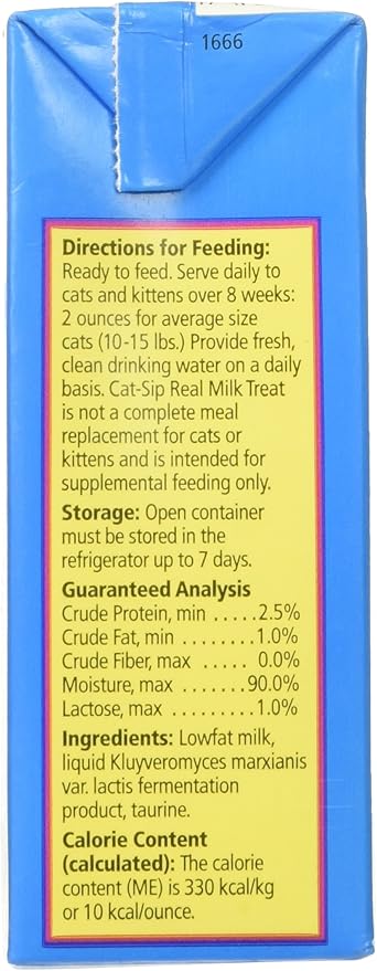 Pet-Ag Cat-Sip Real Milk Treat - 8 oz, 12 Pack - Ready-to-Feed Snack for Cats & Kittens - Easy to Digest with 99% Lactose-Free, Low-Fat Grade A Milk - Encourages Hydration - Promotes Eye, Heart Health