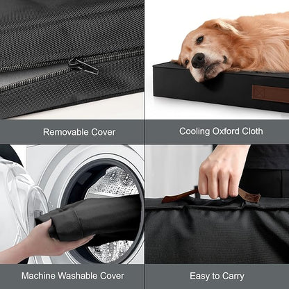 Outdoor Orthopedic Dog Bed for Extra Large Dogs, XL Waterproof Flat Pet Bed 44x32 Inch, Egg Crate Foam with Removable Washable Oxford Cooling Cover, Black