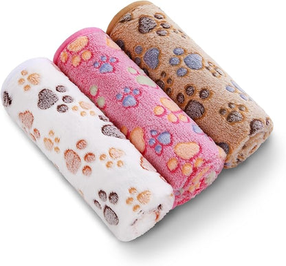 Luciphia 1 Pack 3 Blankets Super Soft Fluffy Premium Fleece Pet Blanket Flannel Throw for Dog Puppy Cat Paw Brown/Pink/White Small(23x16 inch)