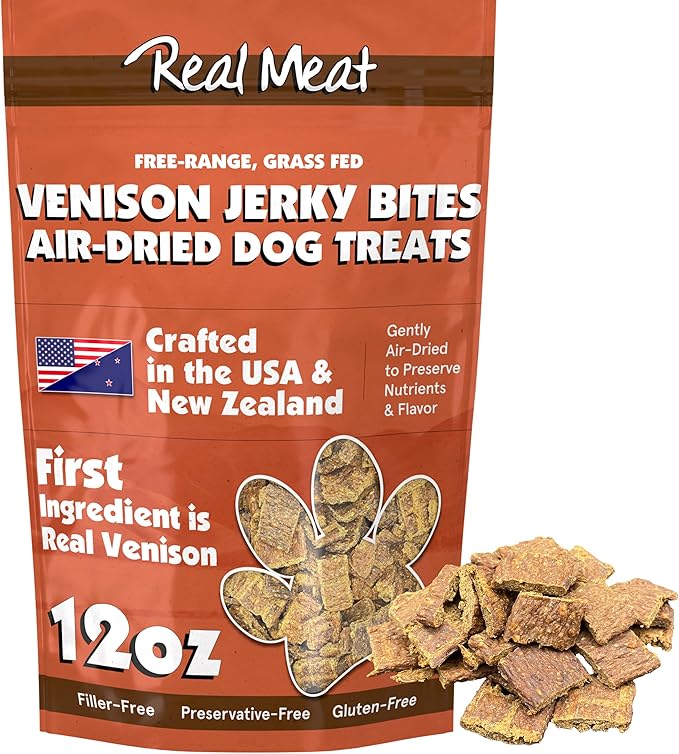 TRMC Real Meat Dog Treats - 12oz Bag of Bite-Sized Air-Dried Venison Jerky for Dogs - Grain-Free Jerky Dog Treats Made up of 95% Free-Range, Grass Fed Venison - Natural High Protein Dog Treats