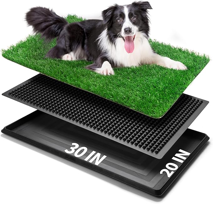 Indoor Dog Potty Grass with Tray Large, Reusable Dog Pee Grass Pad with Tray, Artificial Grass Turf for Puppy Potty Training, Outdoor Portable Pet Loo Toilet, 3-Layer System, 30" × 20"